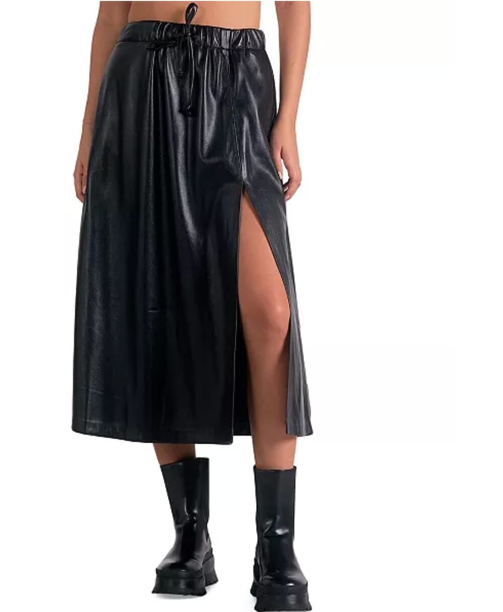 Elan 2 Black Skirts Faux Leather Slit & Sequin Side Slit Size Medium NWT Quality